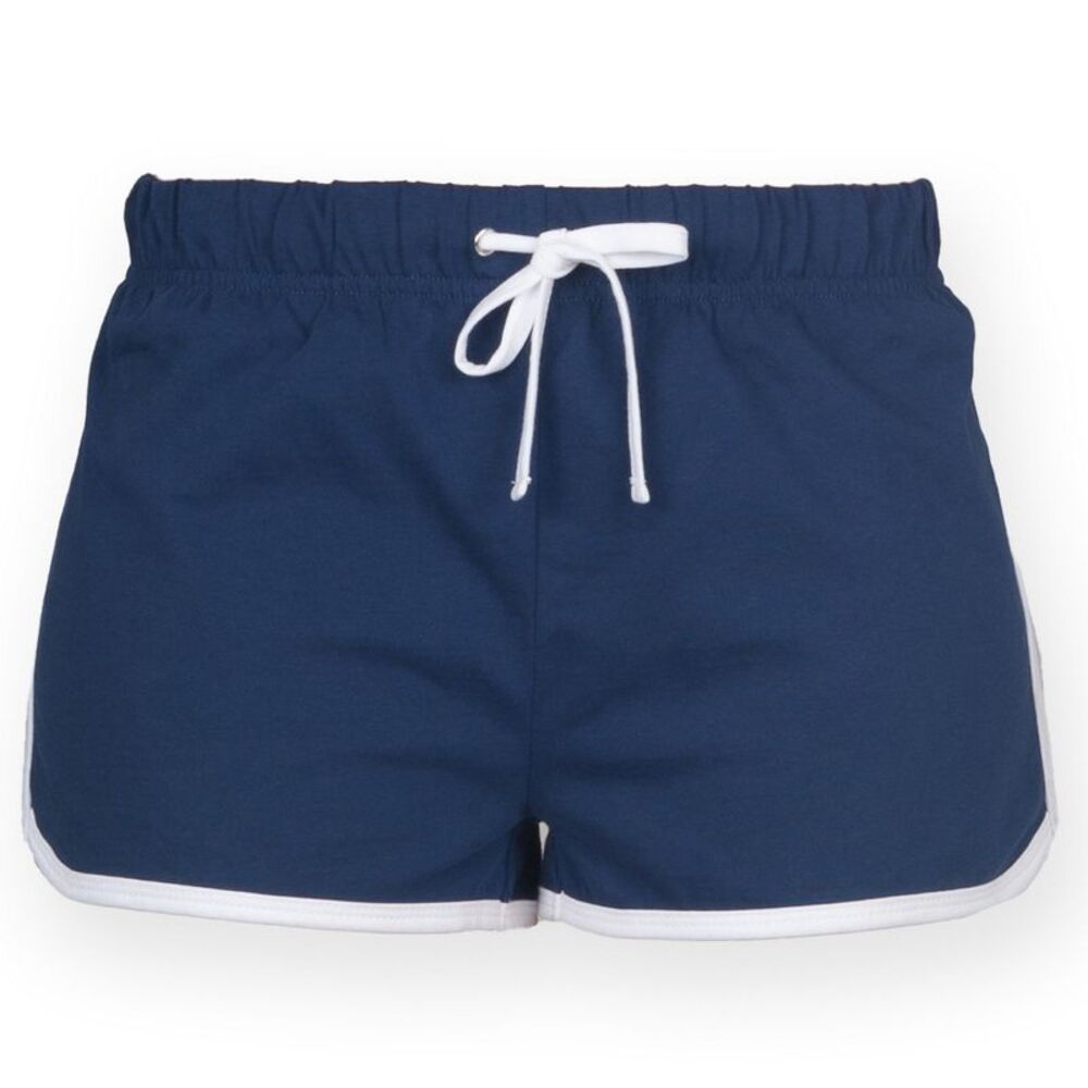 Skinni Fit Womens/Ladies Retro Training / Fitness Sports Shorts / Navy/ White